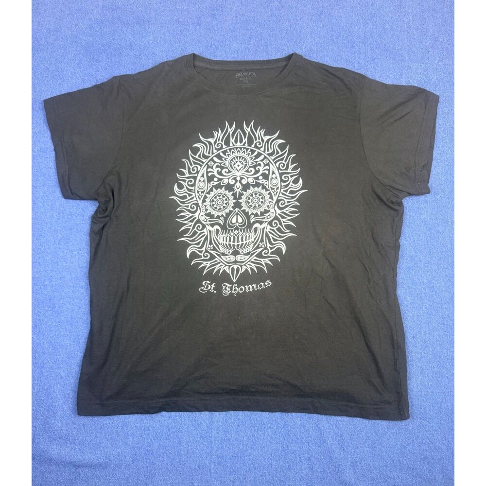 Del Sol St Thomas womens 2XL Black Sugar Skull Graphic T Shirt Day of Dead